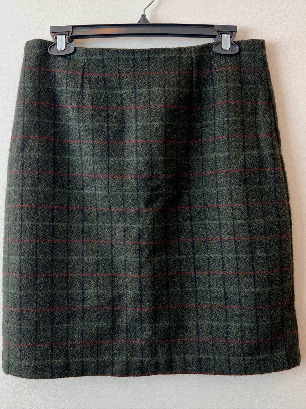 Vintage Woolrich Green Plaid Window Pane Wool Straight Pencil Skirt Zip Size 10